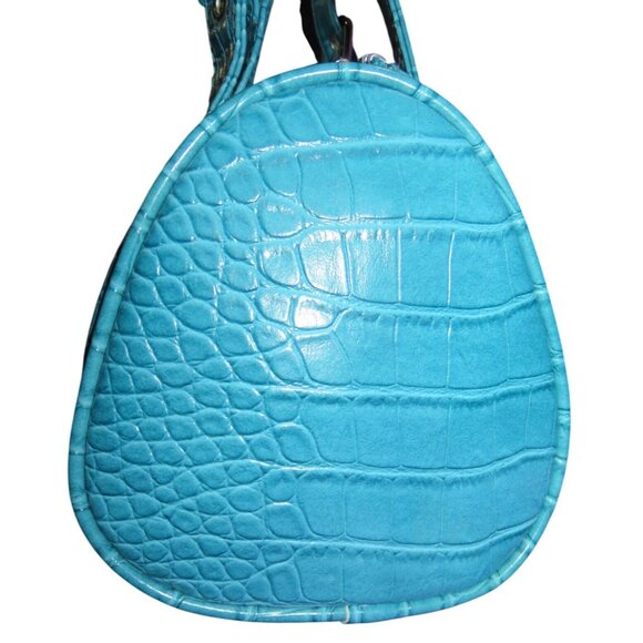 Turquoise Blue Y2K Snakeskin Embossed Vegan Leather Barrel Bag - Picture 5 of 13